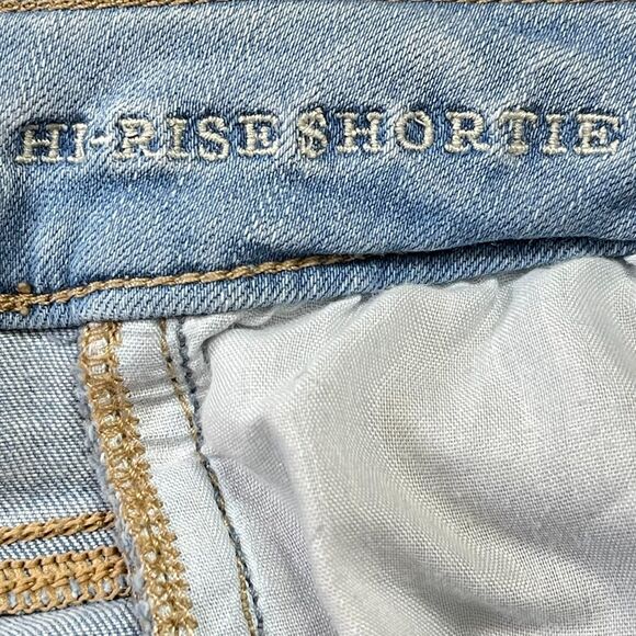 American Eagle Hi-Rise Shortie Jean Shorts Size 4 Denim Raw Hem Stretch Casual - Picture 5 of 6